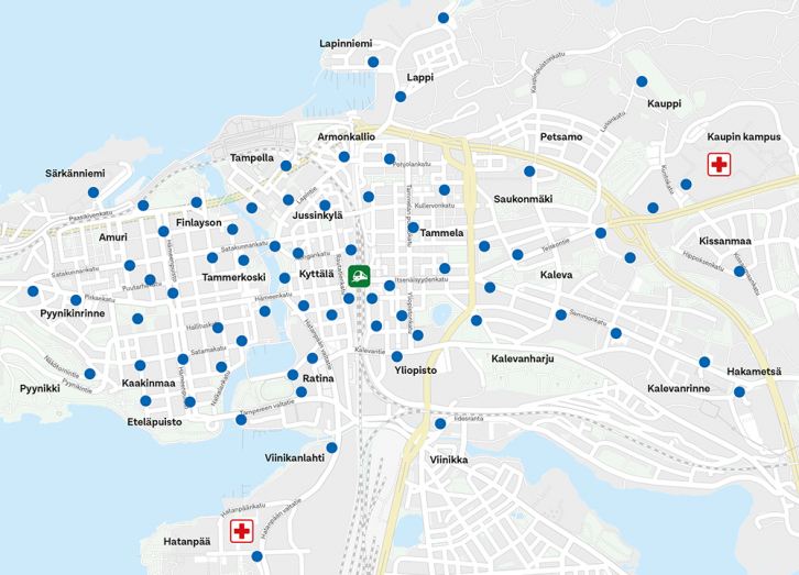 Kaupunkipyörien asemakartta 2021